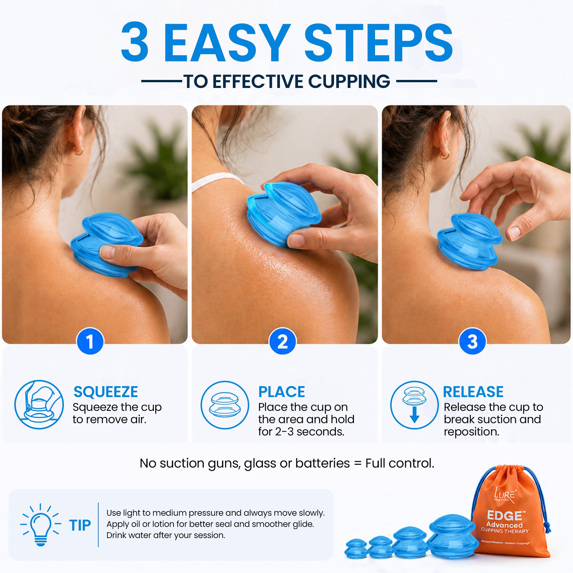 EDGE™ Cupping Therapy Set Blue, 4 Cups
