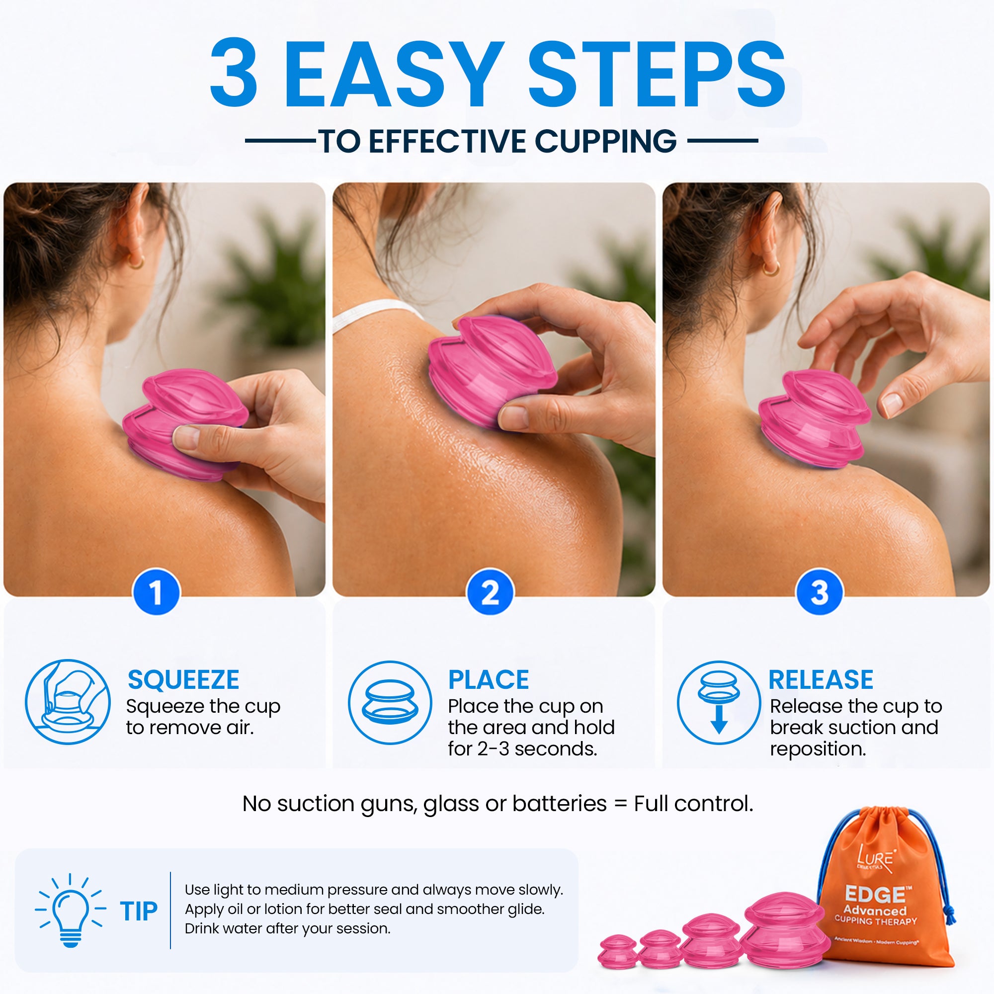 EDGE™ Cupping Therapy Set Blue, 4 Cups