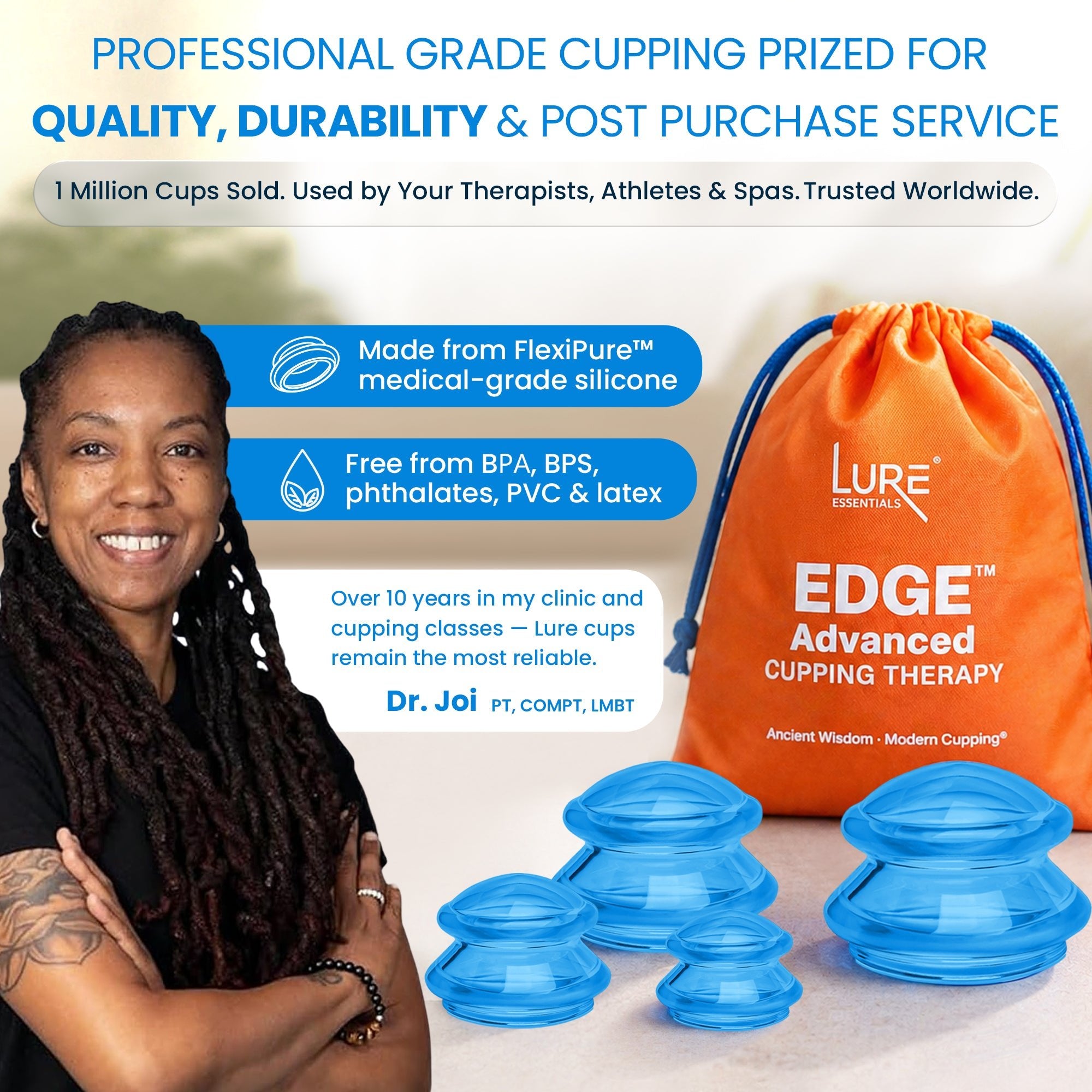 EDGE™ Cupping Therapy Set Blue, 4 Cups