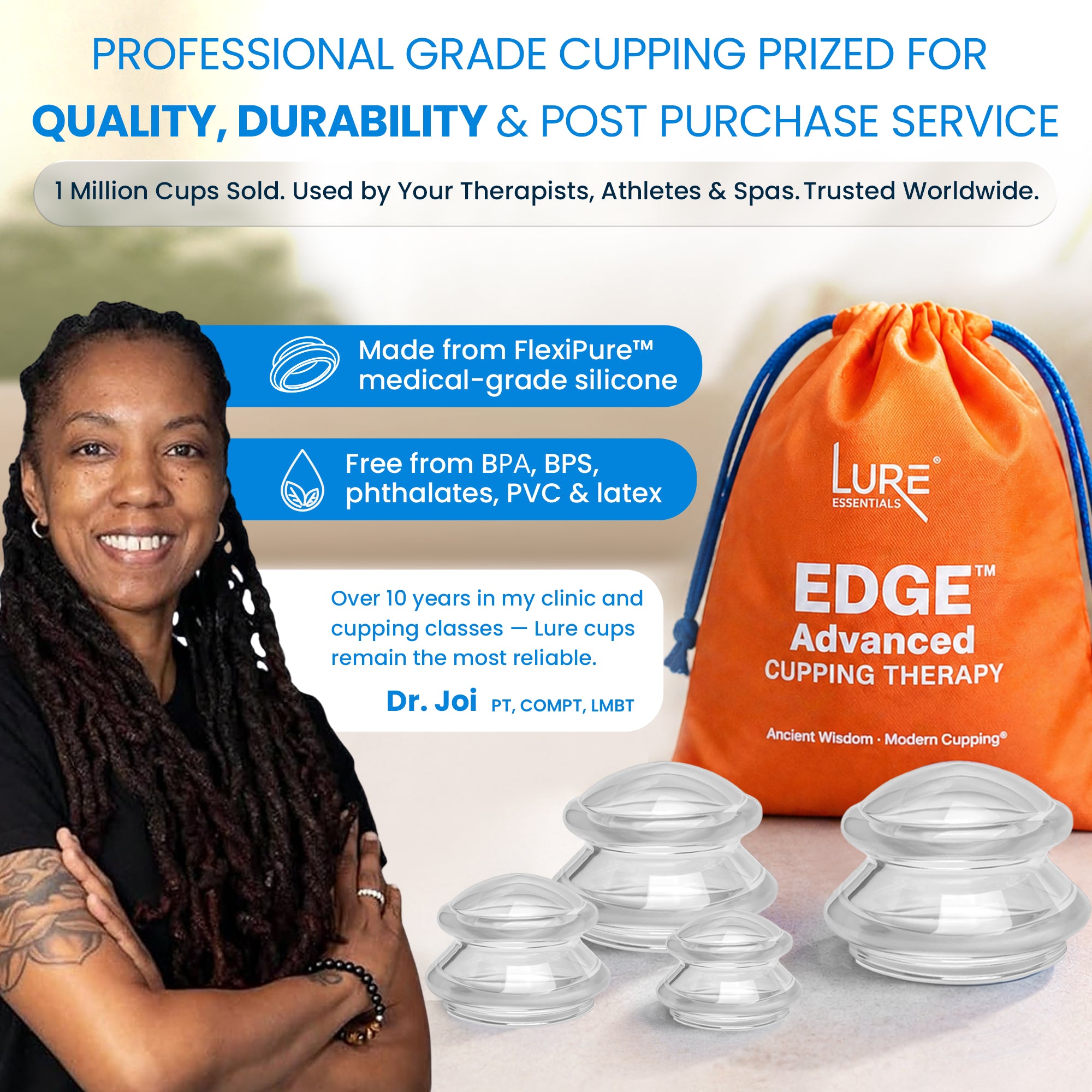 EDGE™ Cupping Therapy Set Blue, 4 Cups