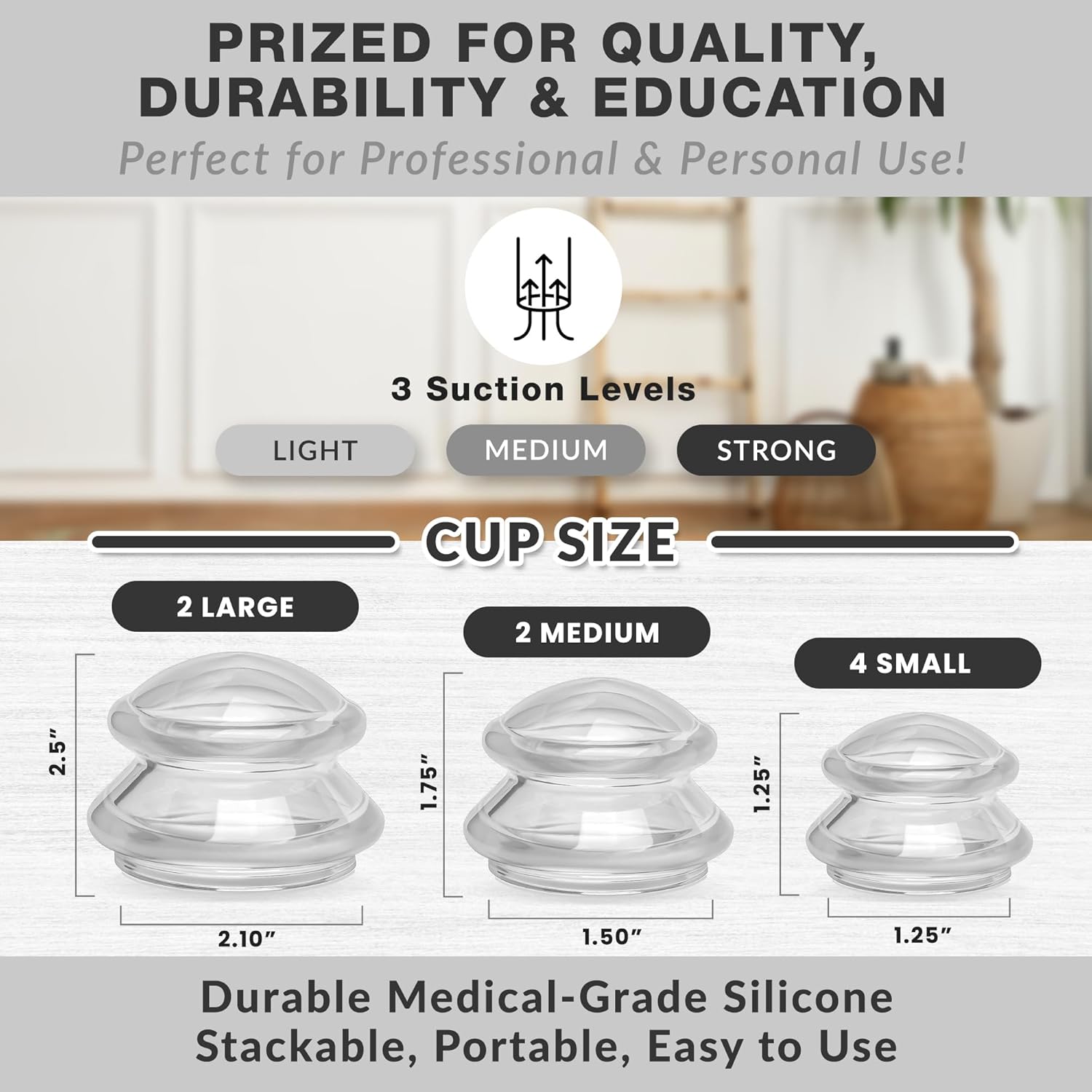 EDGE™ Cupping Set Clear, 8 Cups (2L, 2M, 4S)