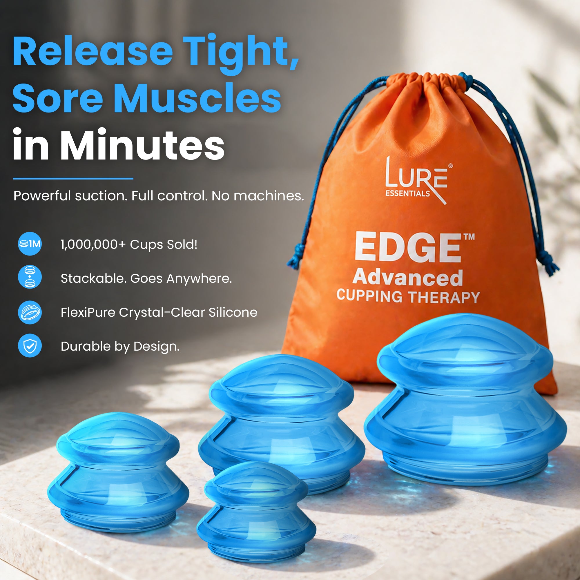 EDGE™ Cupping Therapy Set Blue, 4 Cups