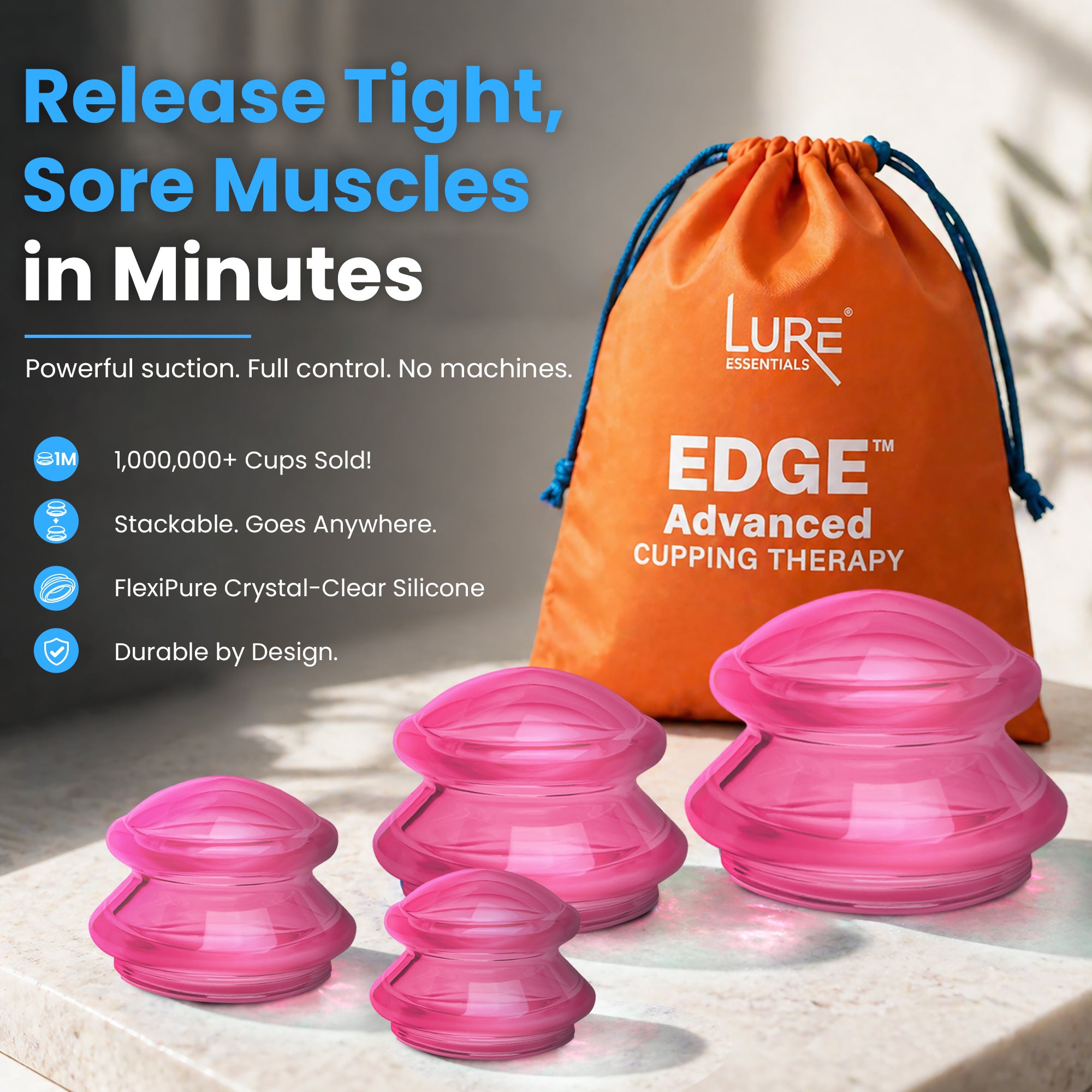 EDGE™ Cupping Therapy Set Blue, 4 Cups
