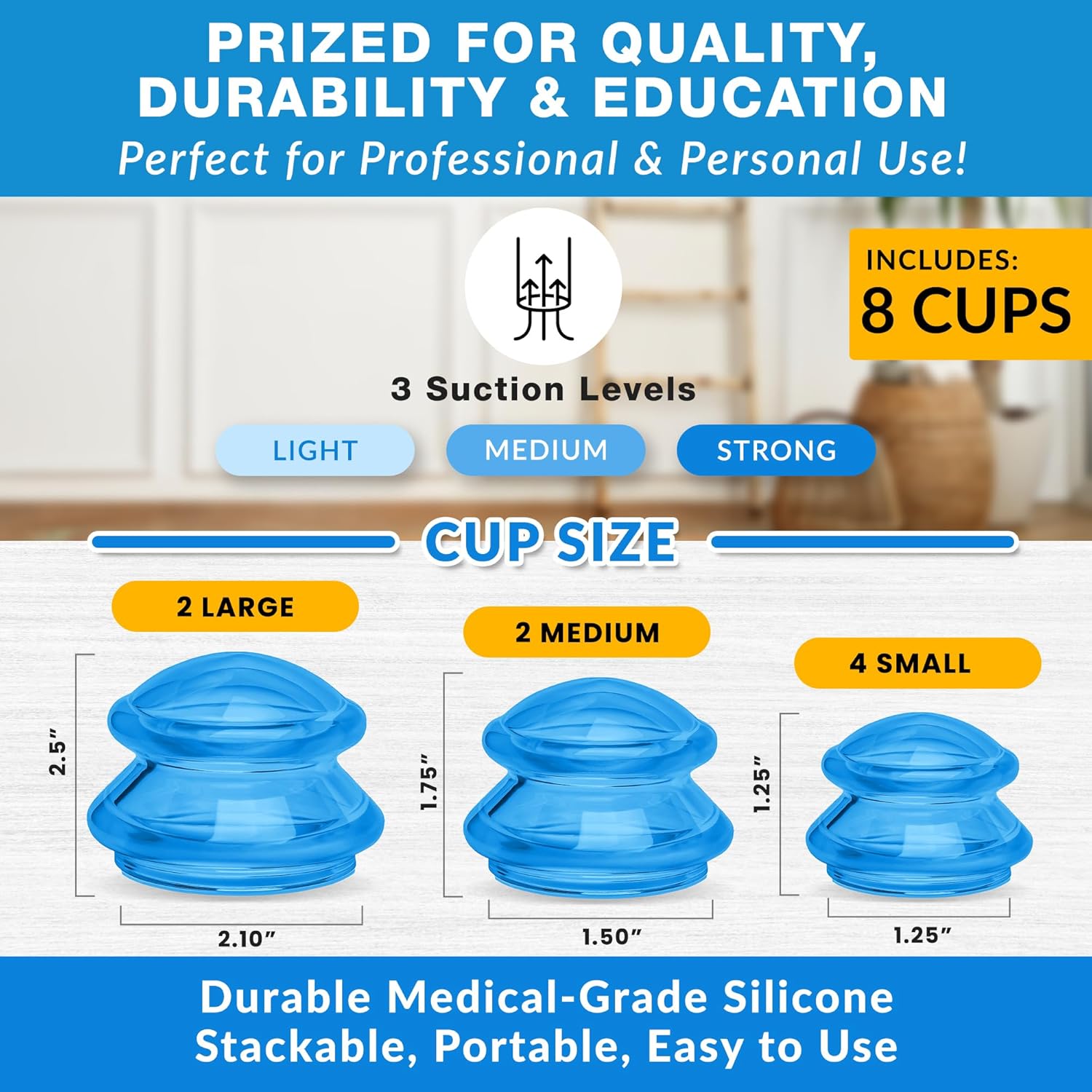 EDGE™ Cupping Set Blue, 8 Cups (2L, 2M, 4S)