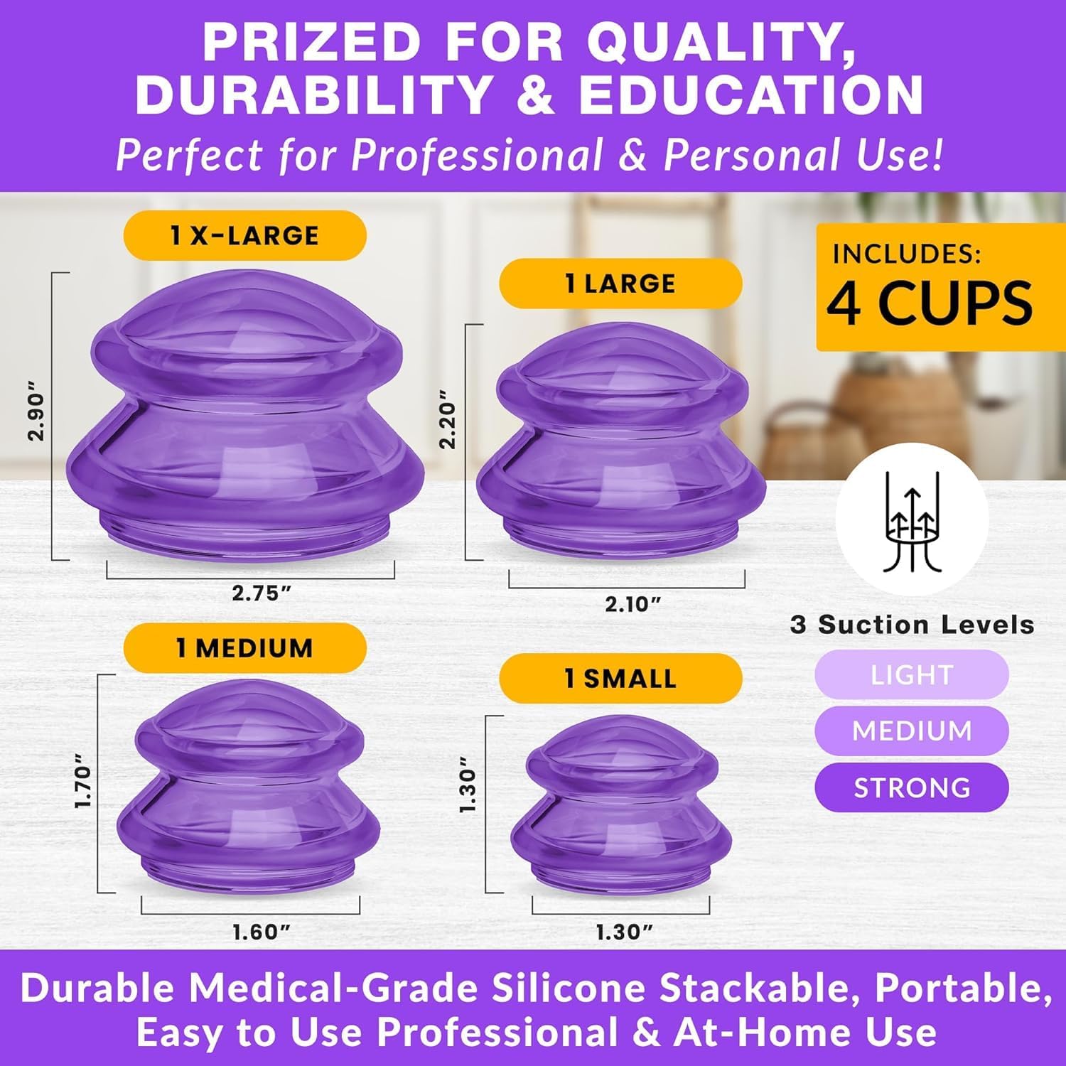 EDGE™ Cupping Therapy Set Purple, 4 Cups