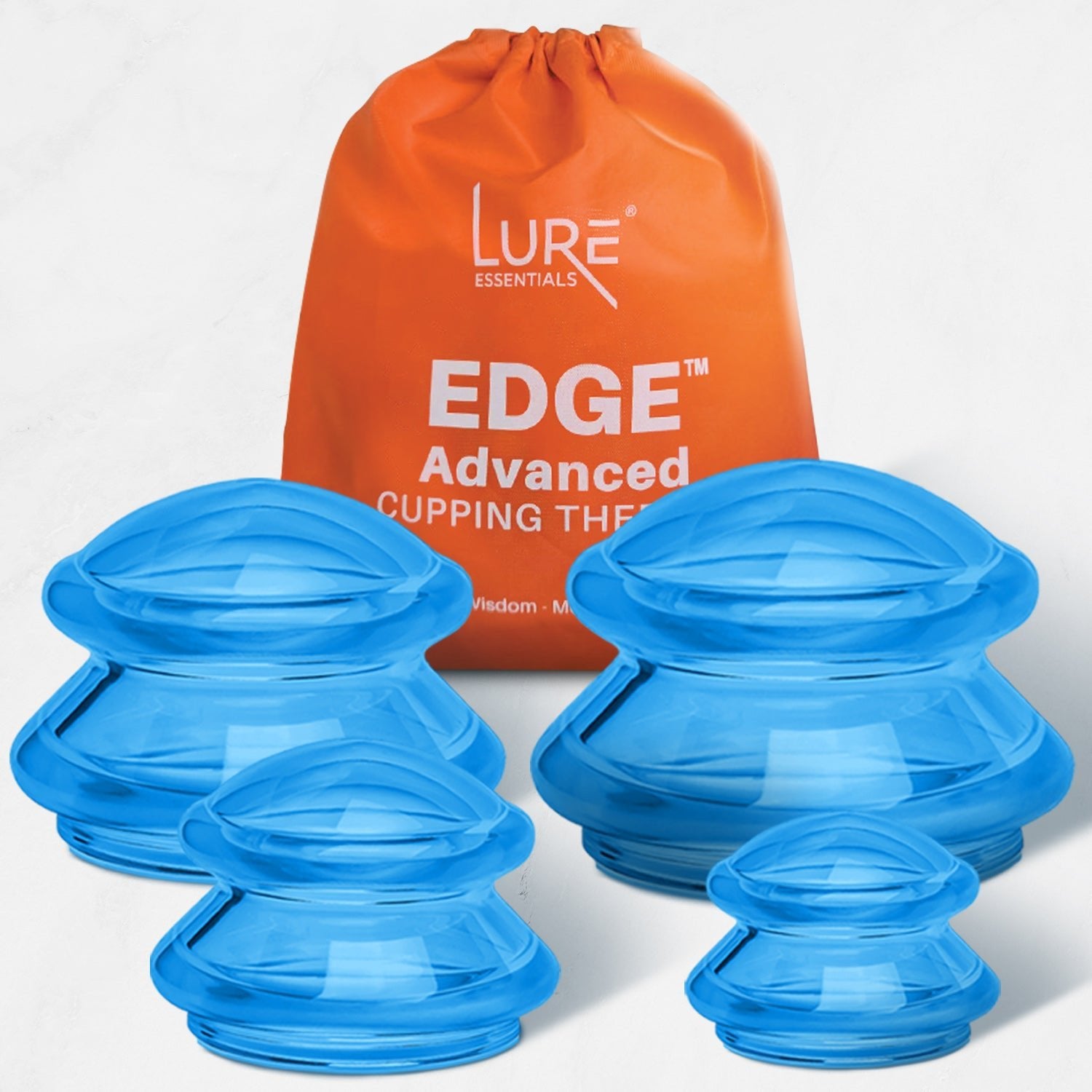 EDGE Silicone Cupping Set, Cupping Kit for Massage Therapy, Long Lasting Cups for Professional & Home Use, Body Sculpt Cup for Cellulite, FSA HSA Eligible, Ultra Transparent Blue