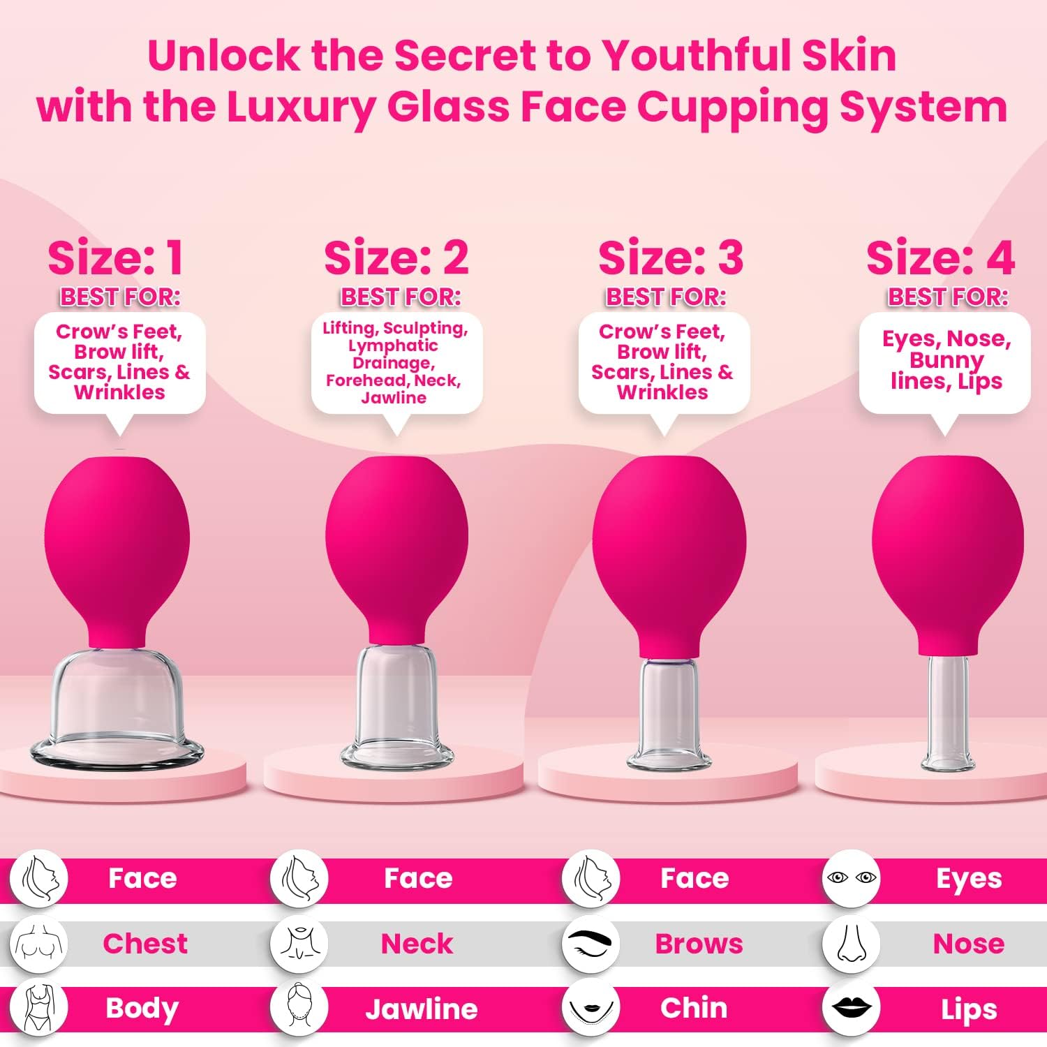 Glass Face and Body Cupping Set Pink, 4 Cups