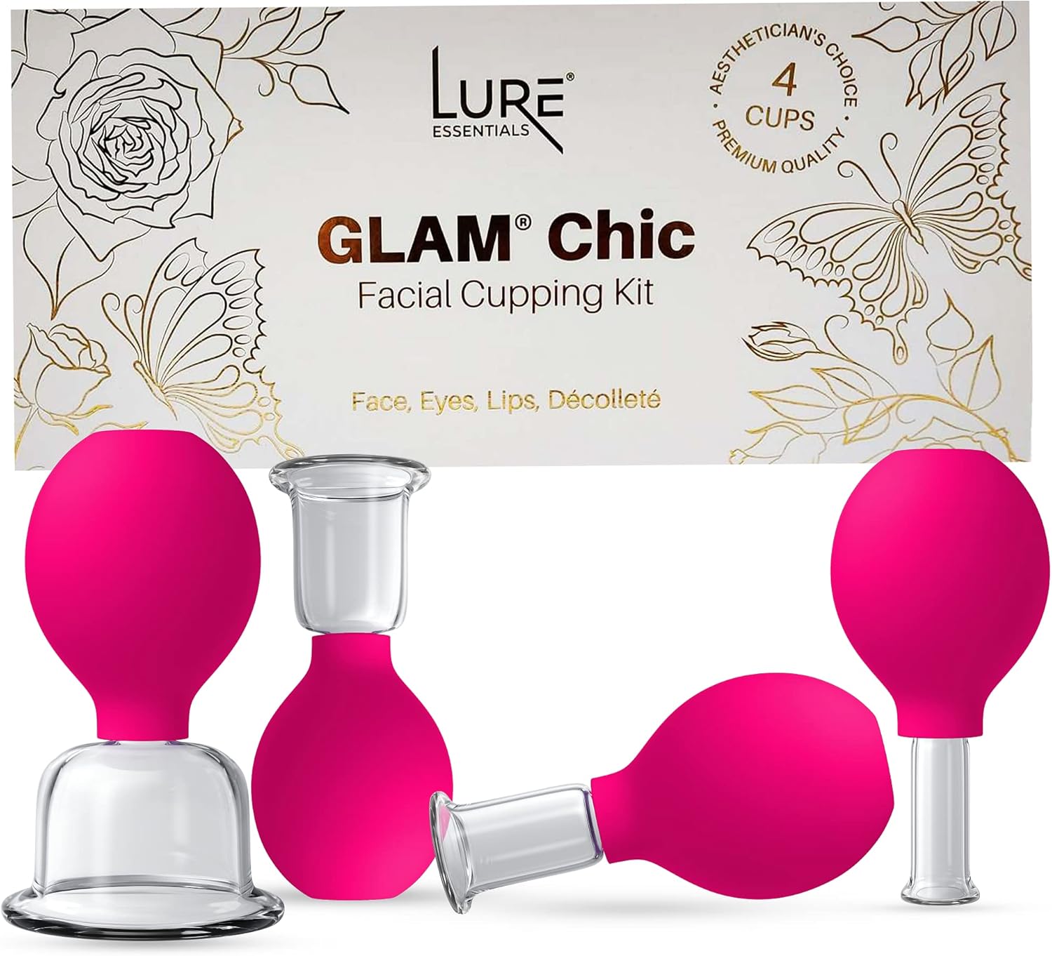 Glass Face and Body Cupping Set Pink, 4 Cups
