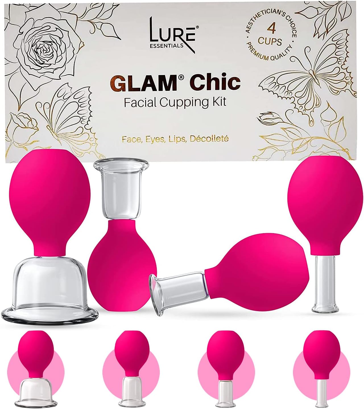 Glass Face and Body Cupping Set Pink, 4 Cups