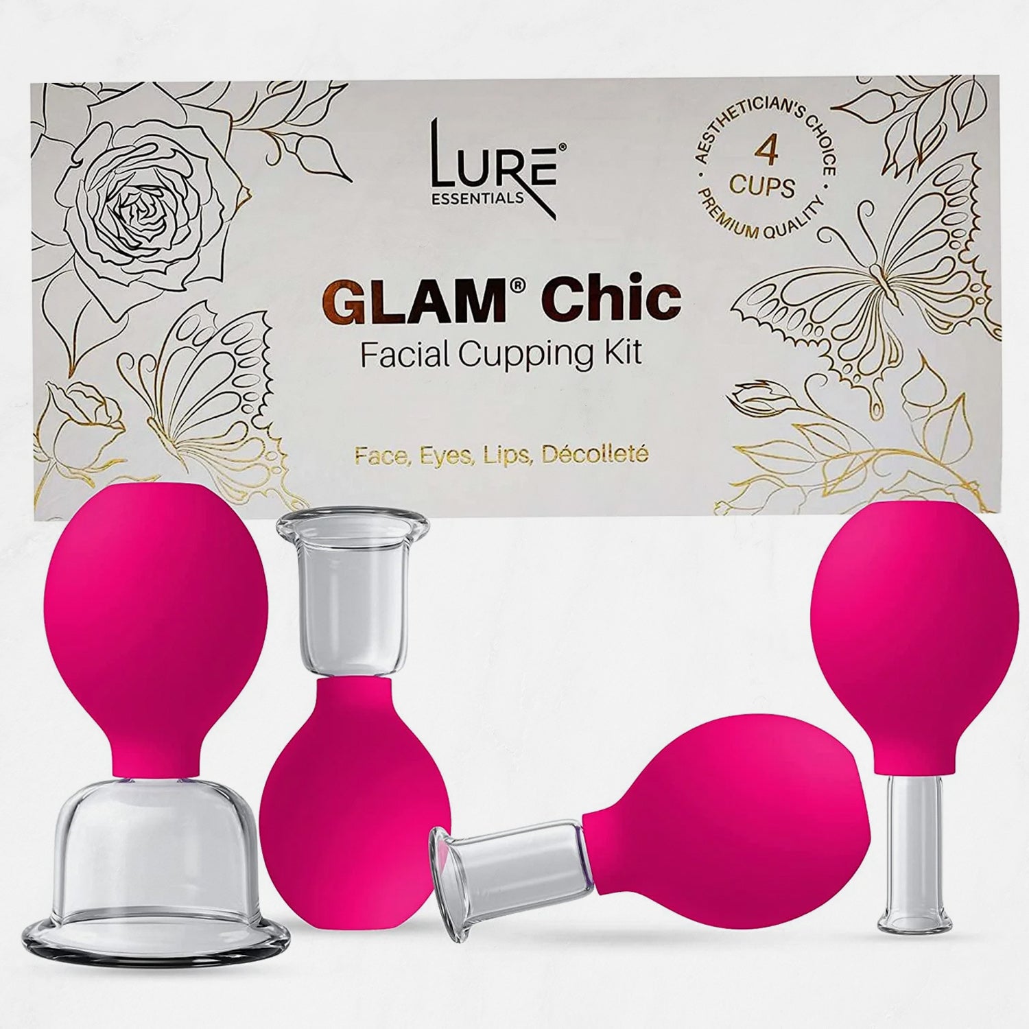 Glass Face and Body Cupping Set Pink, 4 Cups
