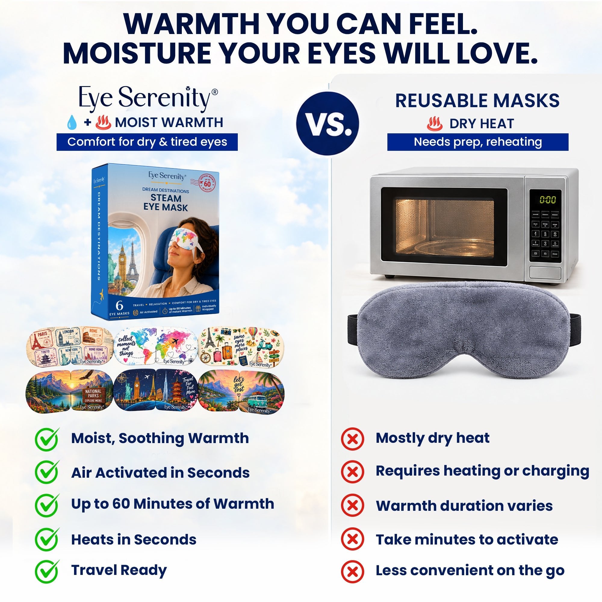 Eye Serenity Steam Eye Masks - Dream Destinations, 6 Pack