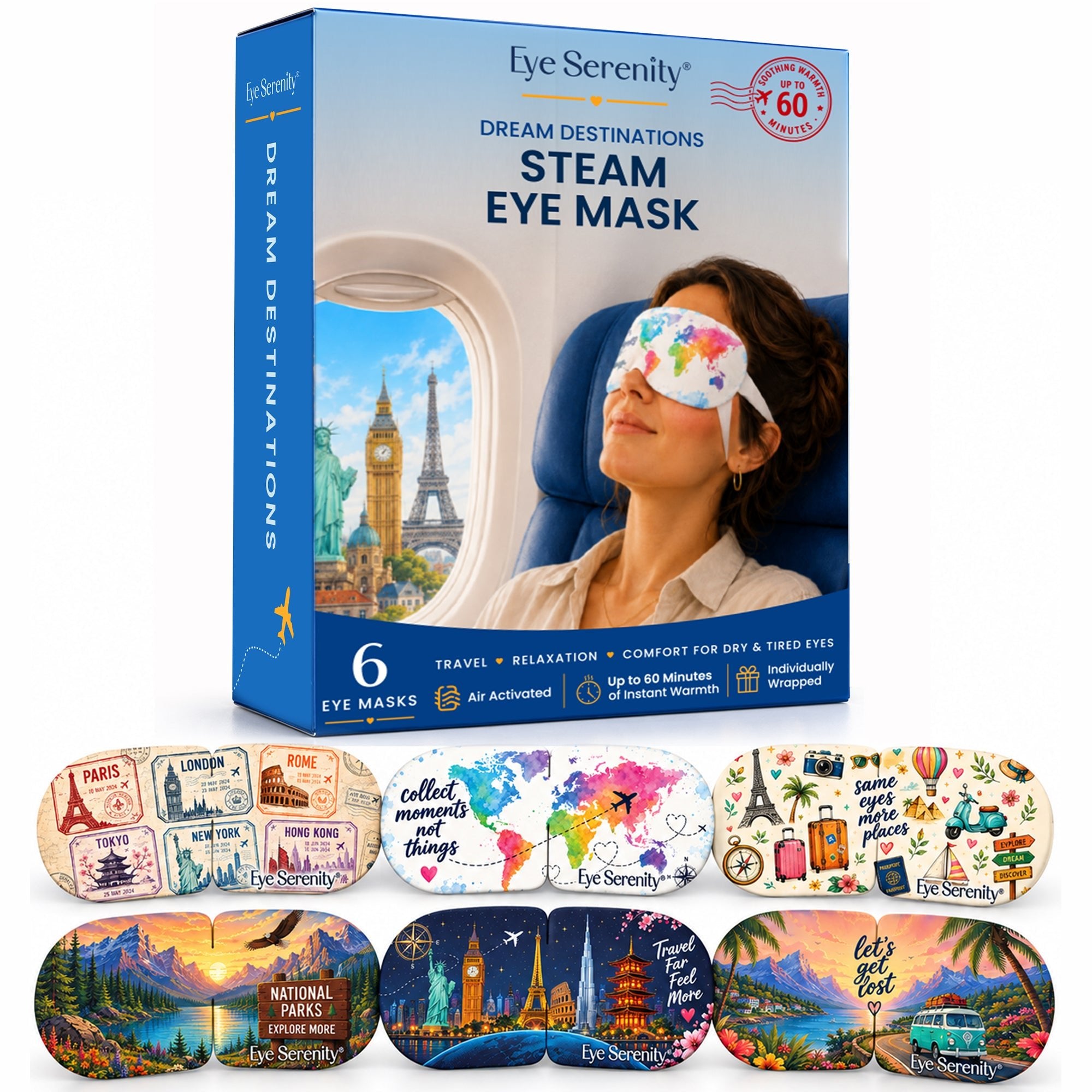 Eye Serenity Steam Eye Masks - Dream Destinations, 6 Pack