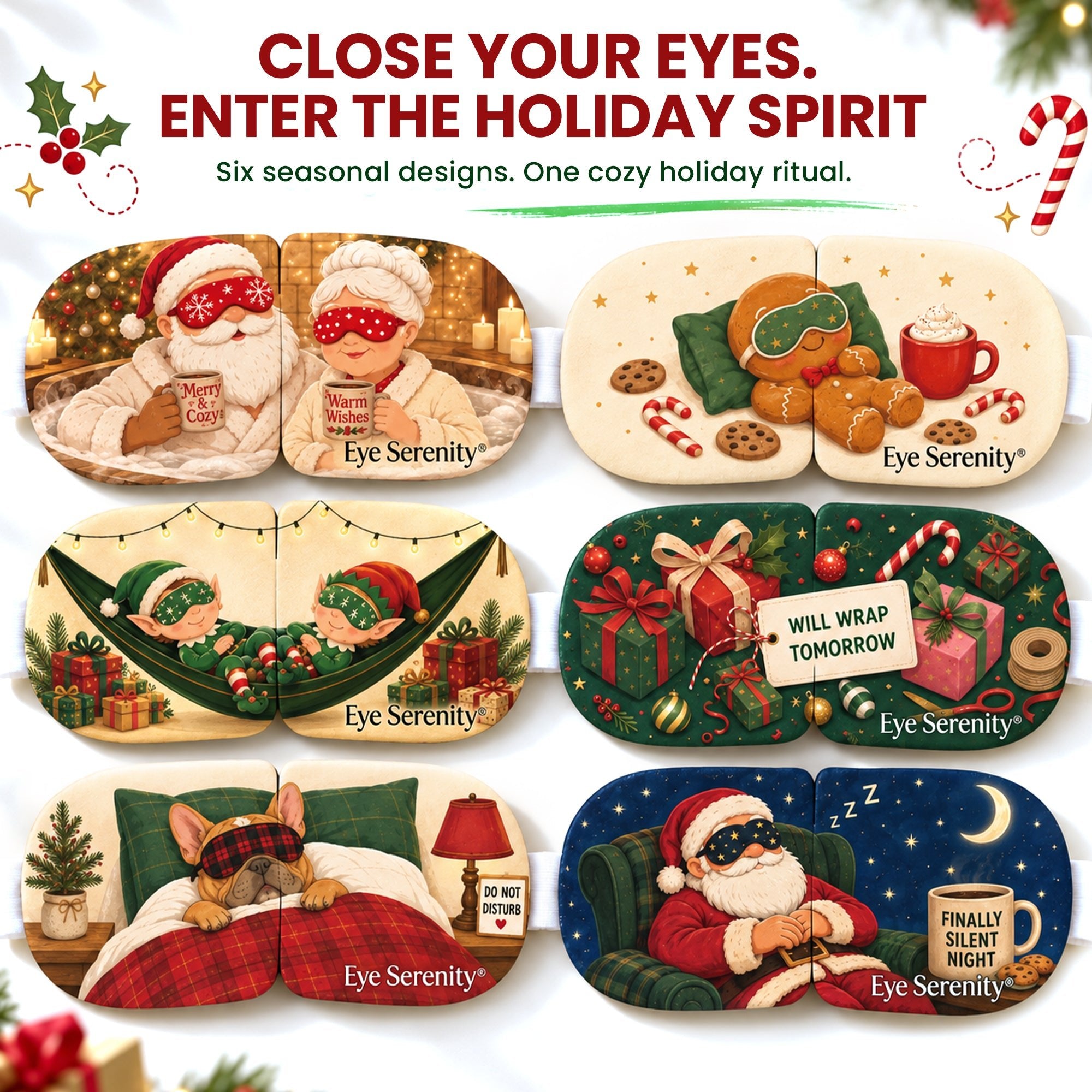 Eye Serenity Steam Eye Masks - HOLIDAY Merry & Rested, 6 Pack