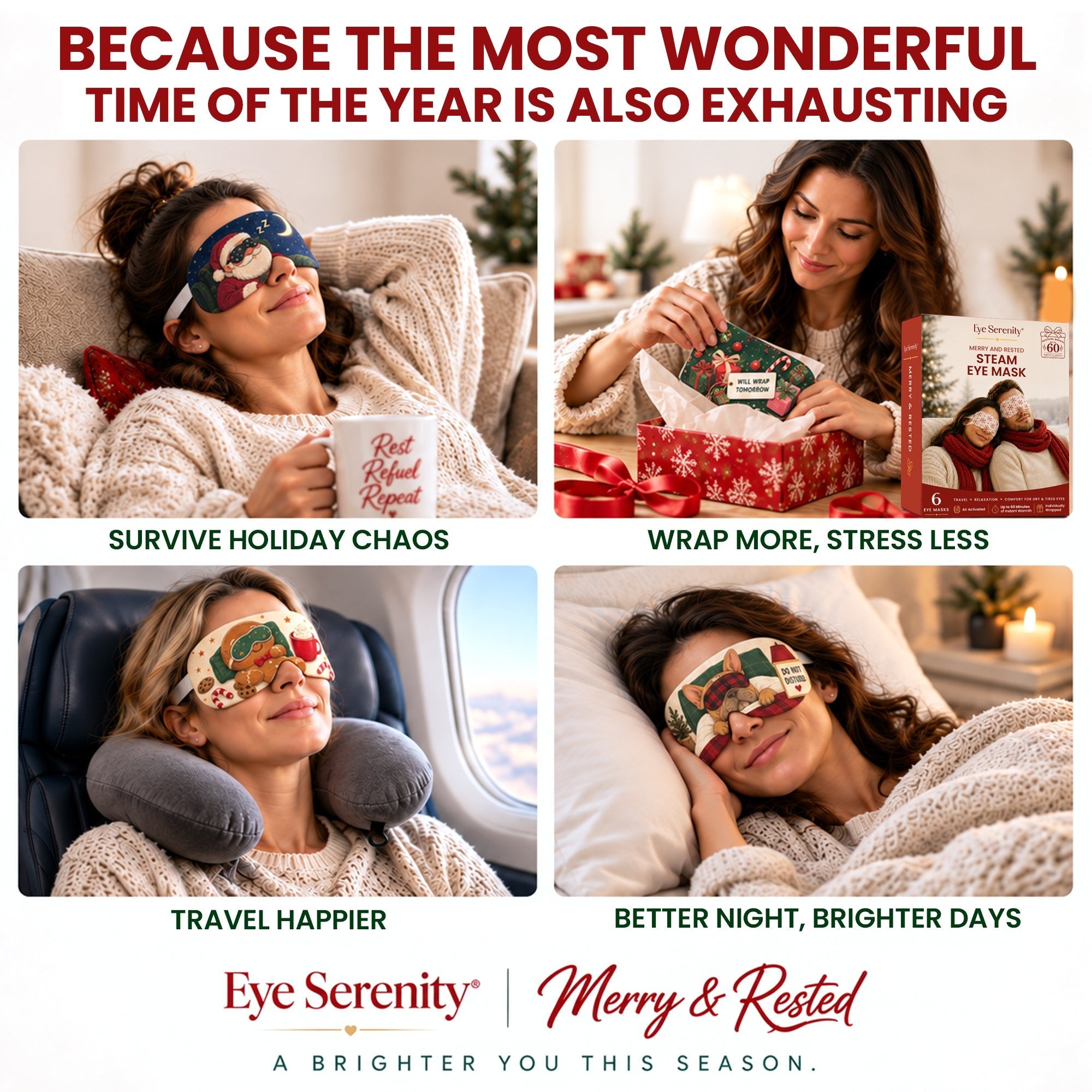 Eye Serenity Steam Eye Masks - HOLIDAY Merry & Rested, 6 Pack