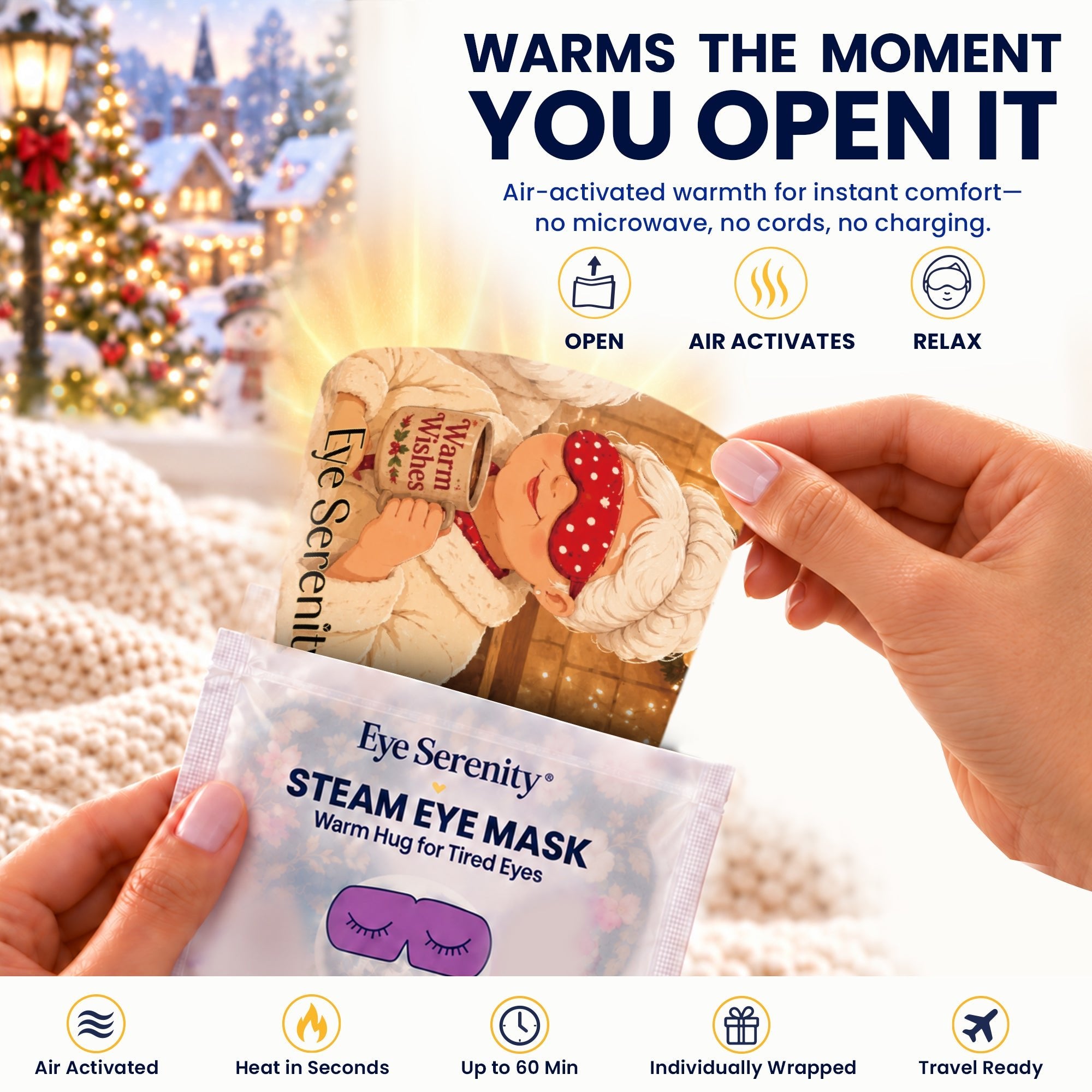 Eye Serenity Steam Eye Masks - HOLIDAY Merry & Rested, 6 Pack