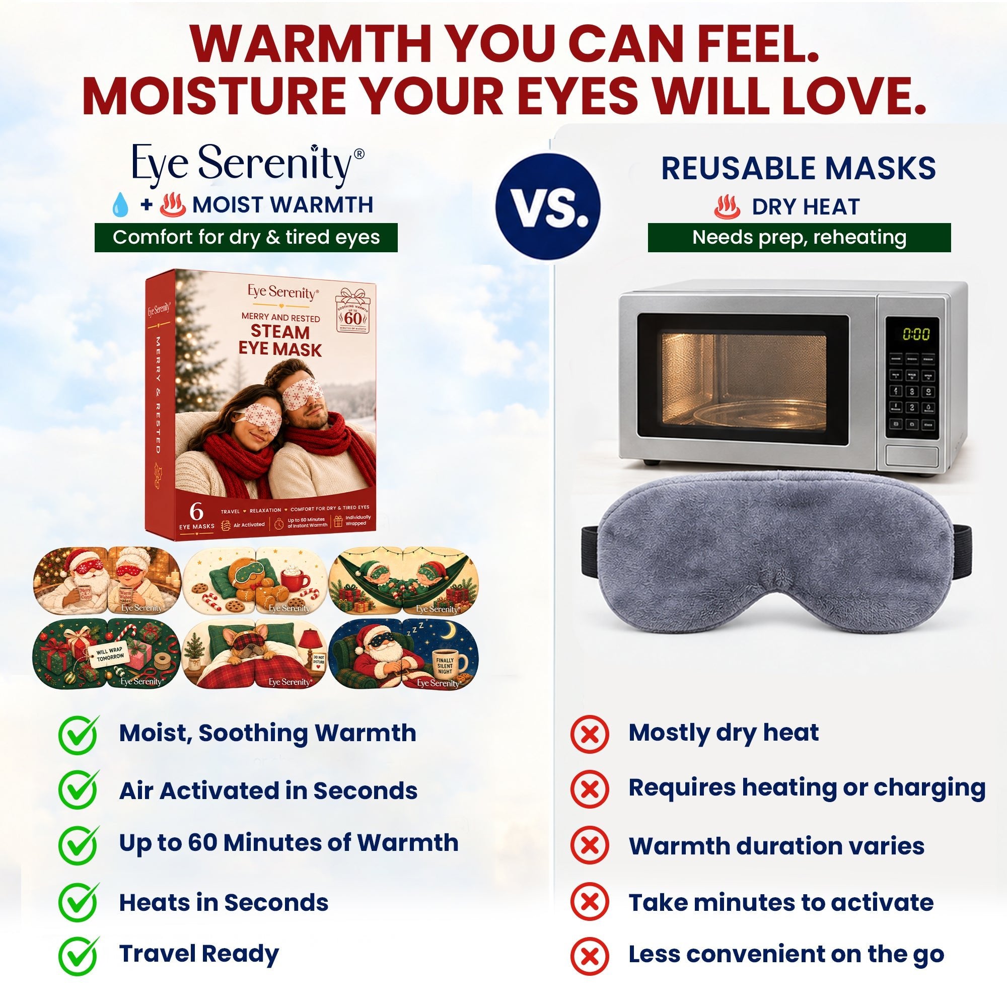 Eye Serenity Steam Eye Masks - HOLIDAY Merry & Rested, 6 Pack