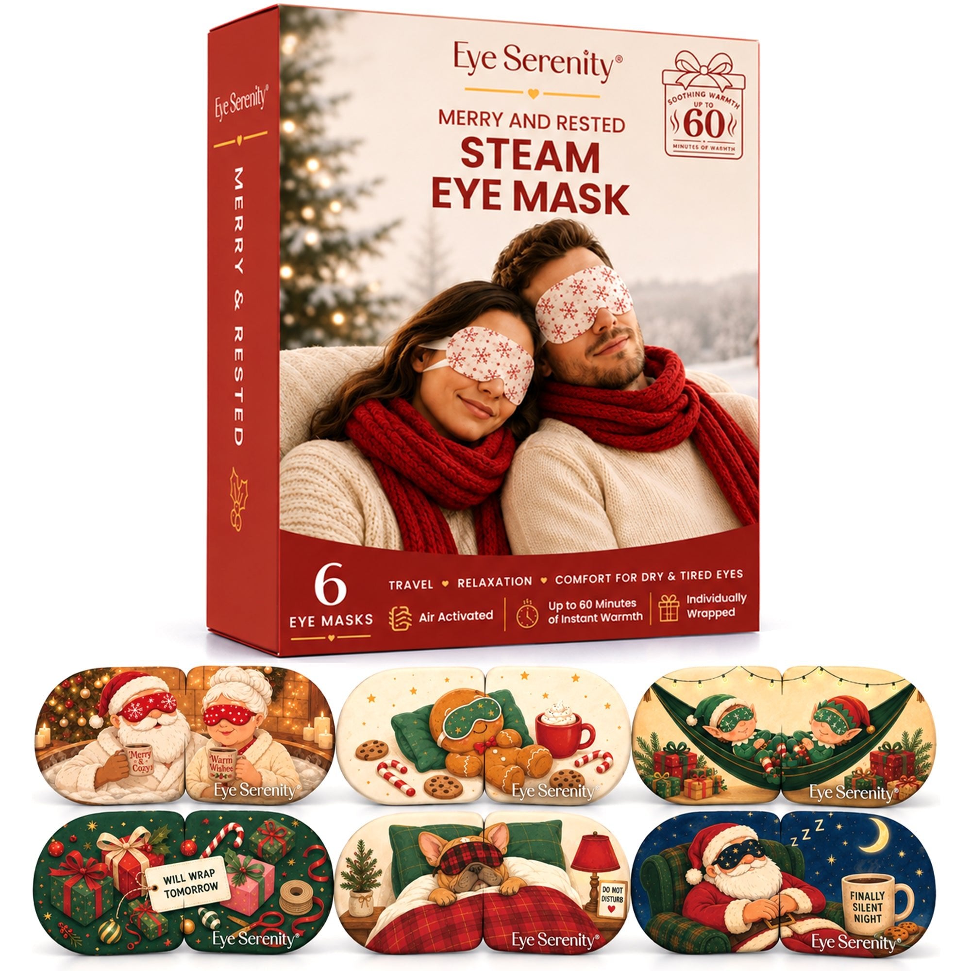 Eye Serenity Steam Eye Masks - HOLIDAY Merry & Rested, 6 Pack