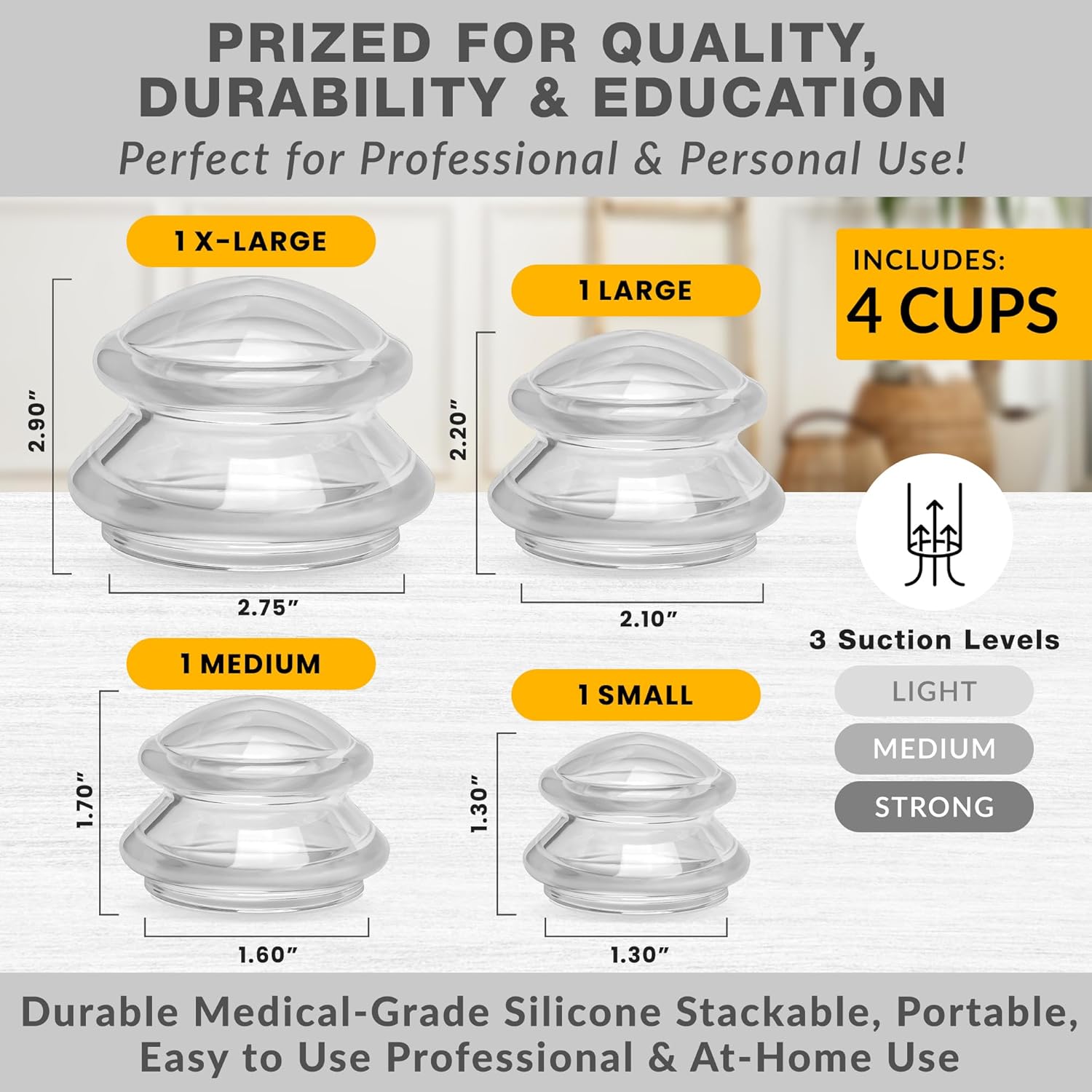 EDGE™ Cupping Therapy Set Clear, 4 Cups