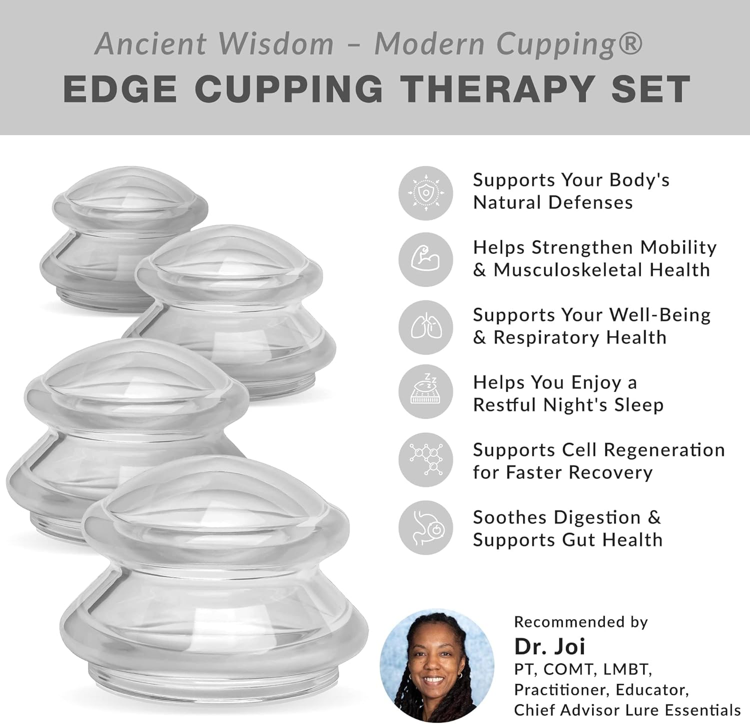 EDGE™ Cupping Therapy Set Clear, 4 Cups