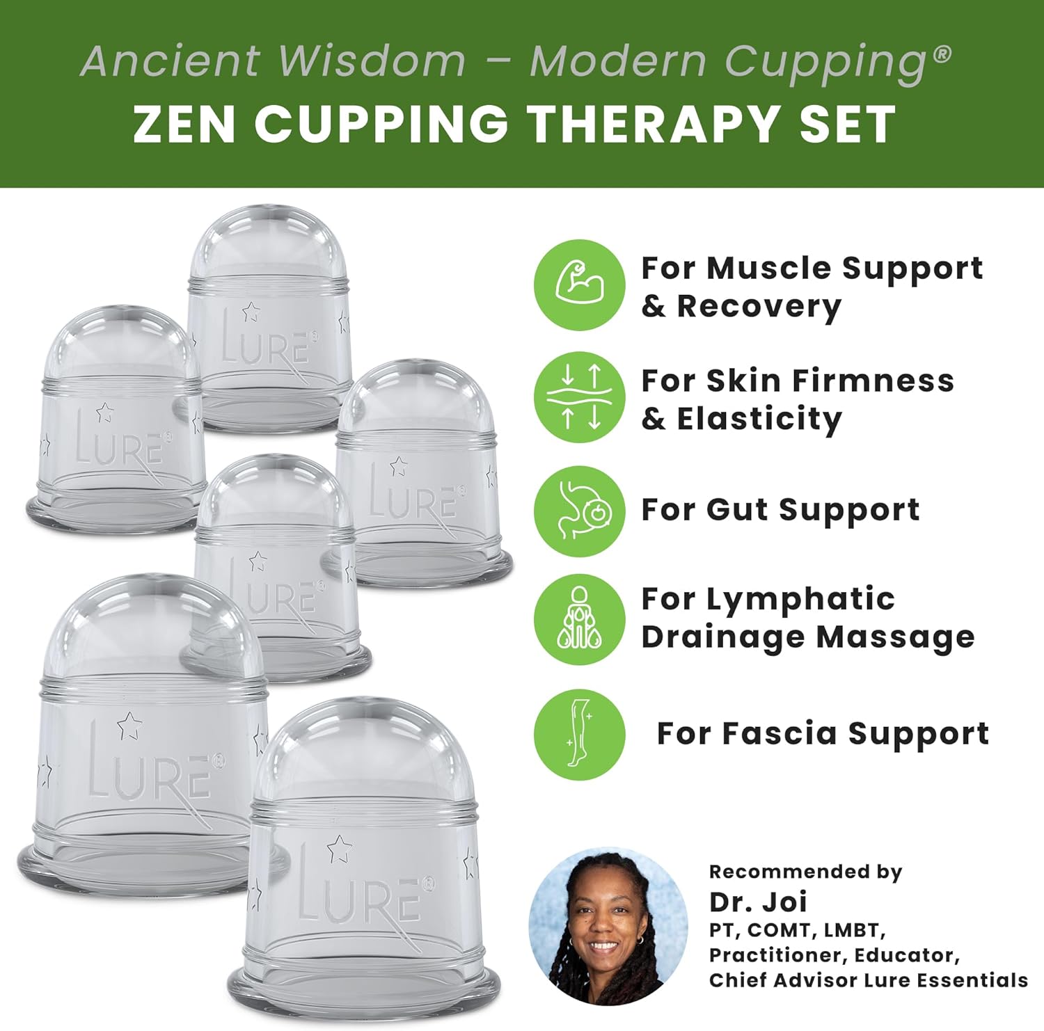 ZEN Cupping Therapy Set - 6 Cups, Clear