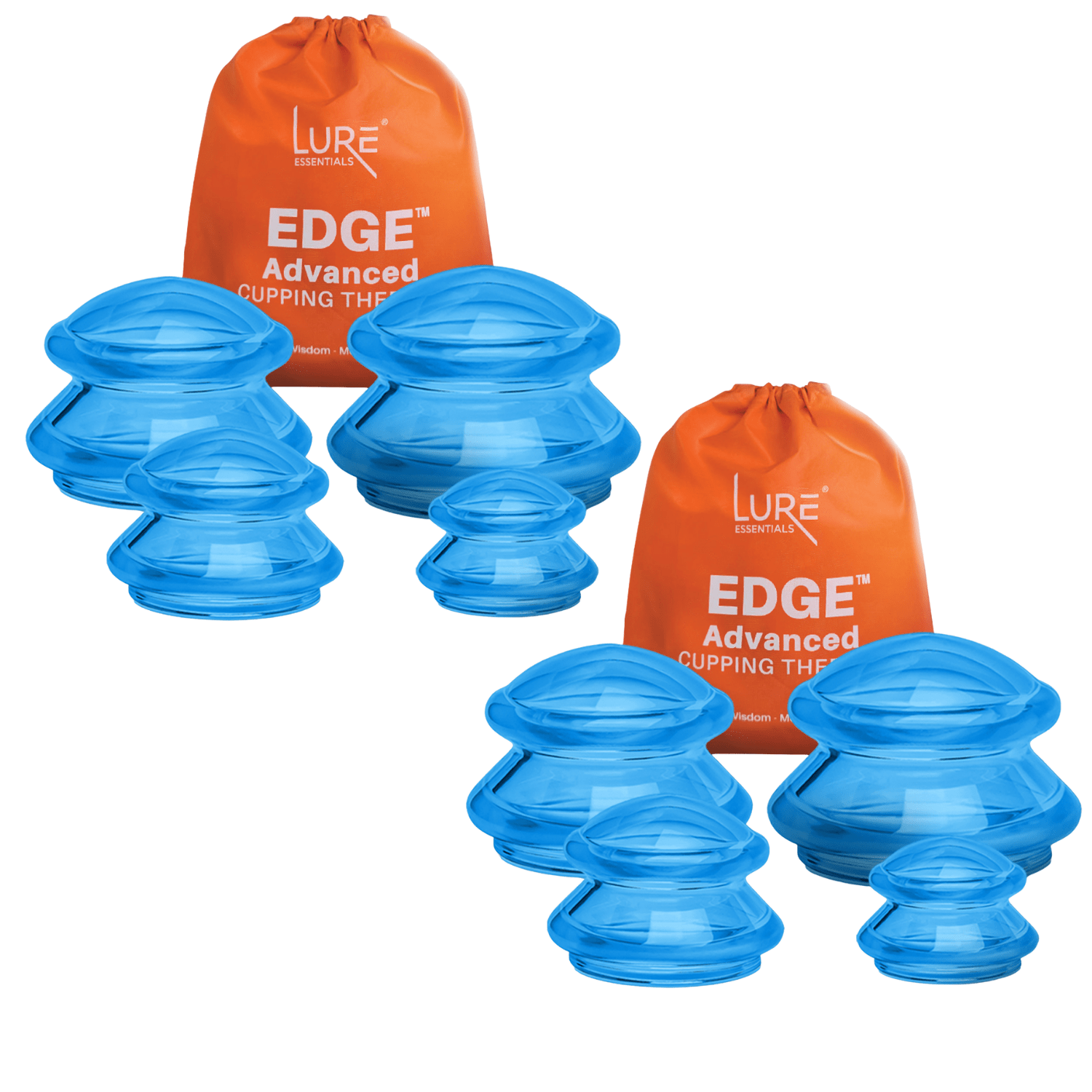 EDGE Silicone Cupping Set, Cupping Kit for Massage Therapy, Long Lasting Cups for Professional & Home Use, Body Sculpt Cup for Cellulite, FSA HSA Eligible, Ultra Transparent Blue