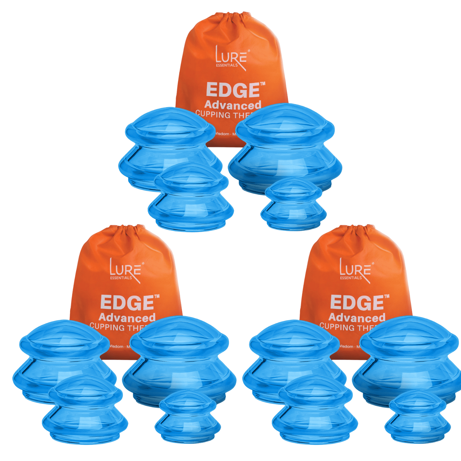 EDGE Silicone Cupping Set, Cupping Kit for Massage Therapy, Long Lasting Cups for Professional & Home Use, Body Sculpt Cup for Cellulite, FSA HSA Eligible, Ultra Transparent Blue