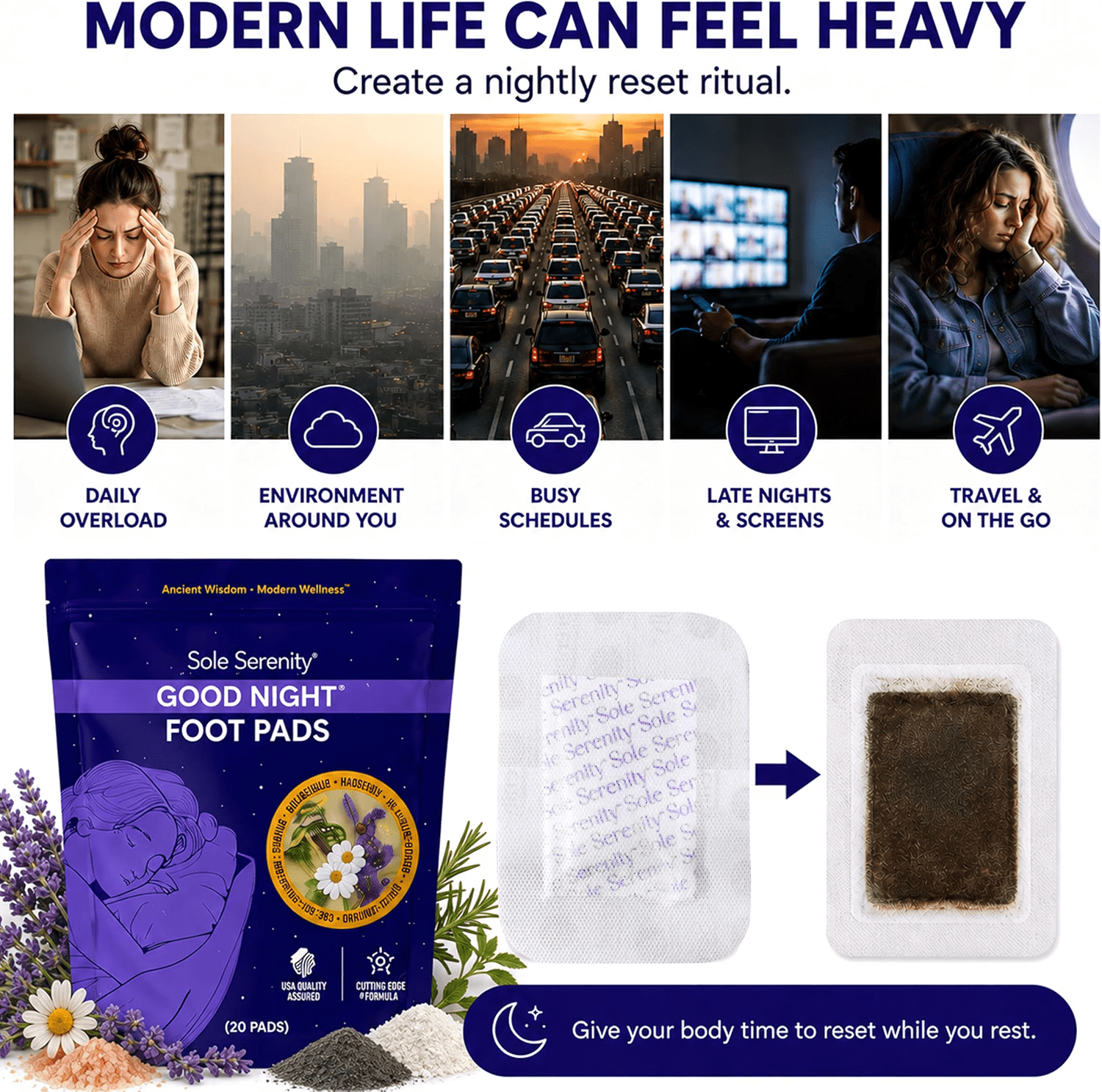 Sole Serenity Good Night Foot Pads, Support Achy Feet, Sleep (20 Pads)