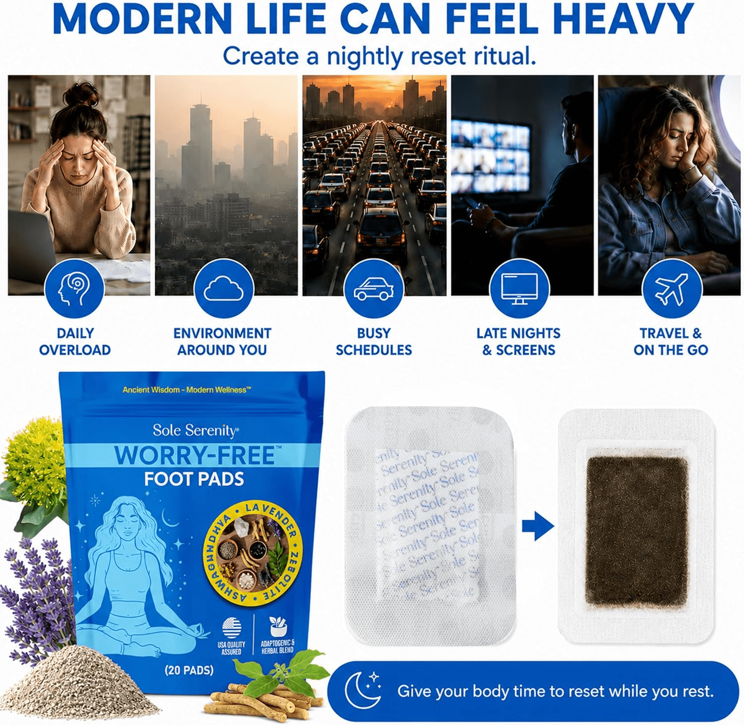 Sole Serenity Worry-Free Overnight Foot Pads for Relaxation (20 Pads)