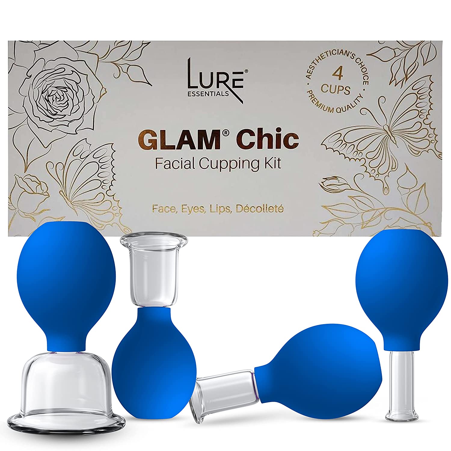 NEW! Glass Face and Body Cupping Set Blue, 4 Cups - Lure Essentials