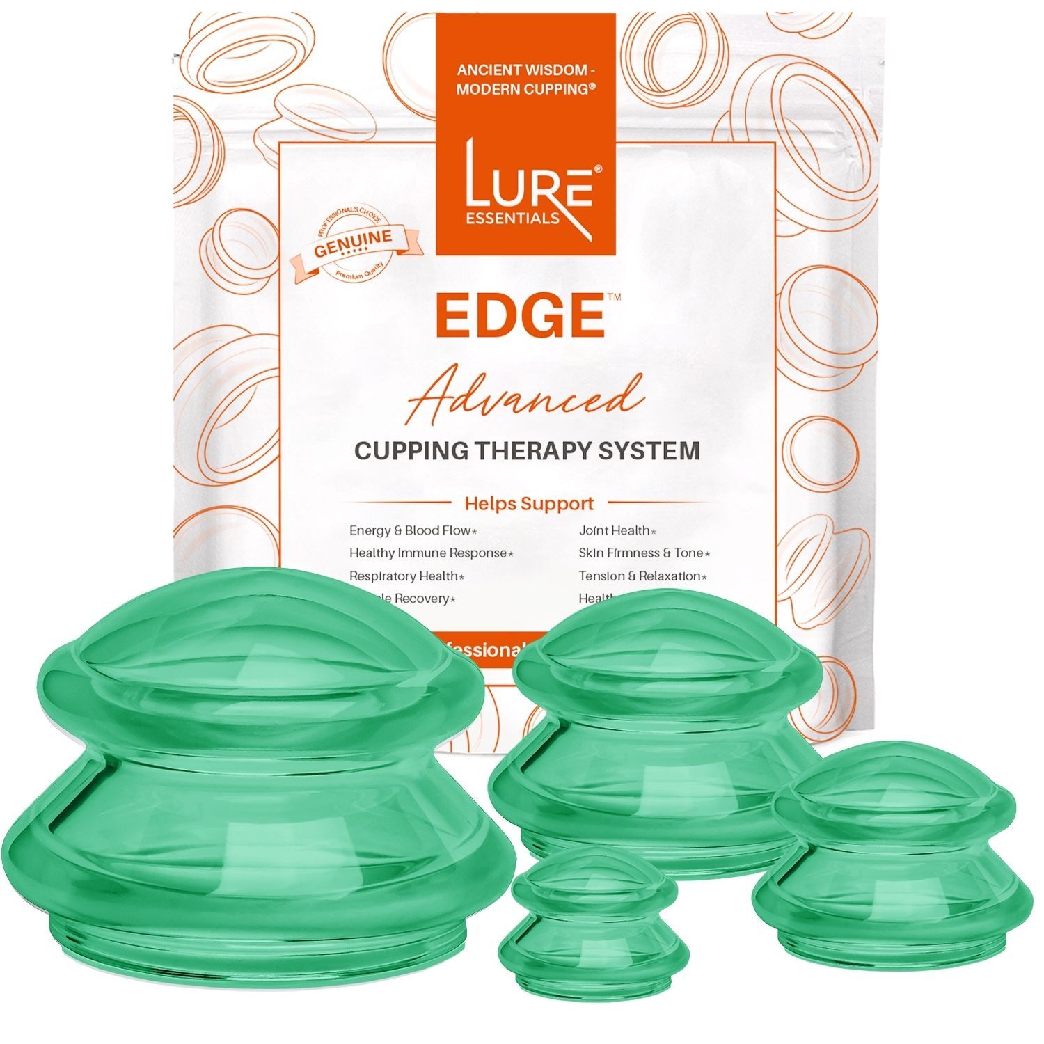 LURE Essentials Zen Cupping Therapy Kit Cupping للعلاج بالتدليك - أكواب  سيليكون - أكواب تدليك الحجامة