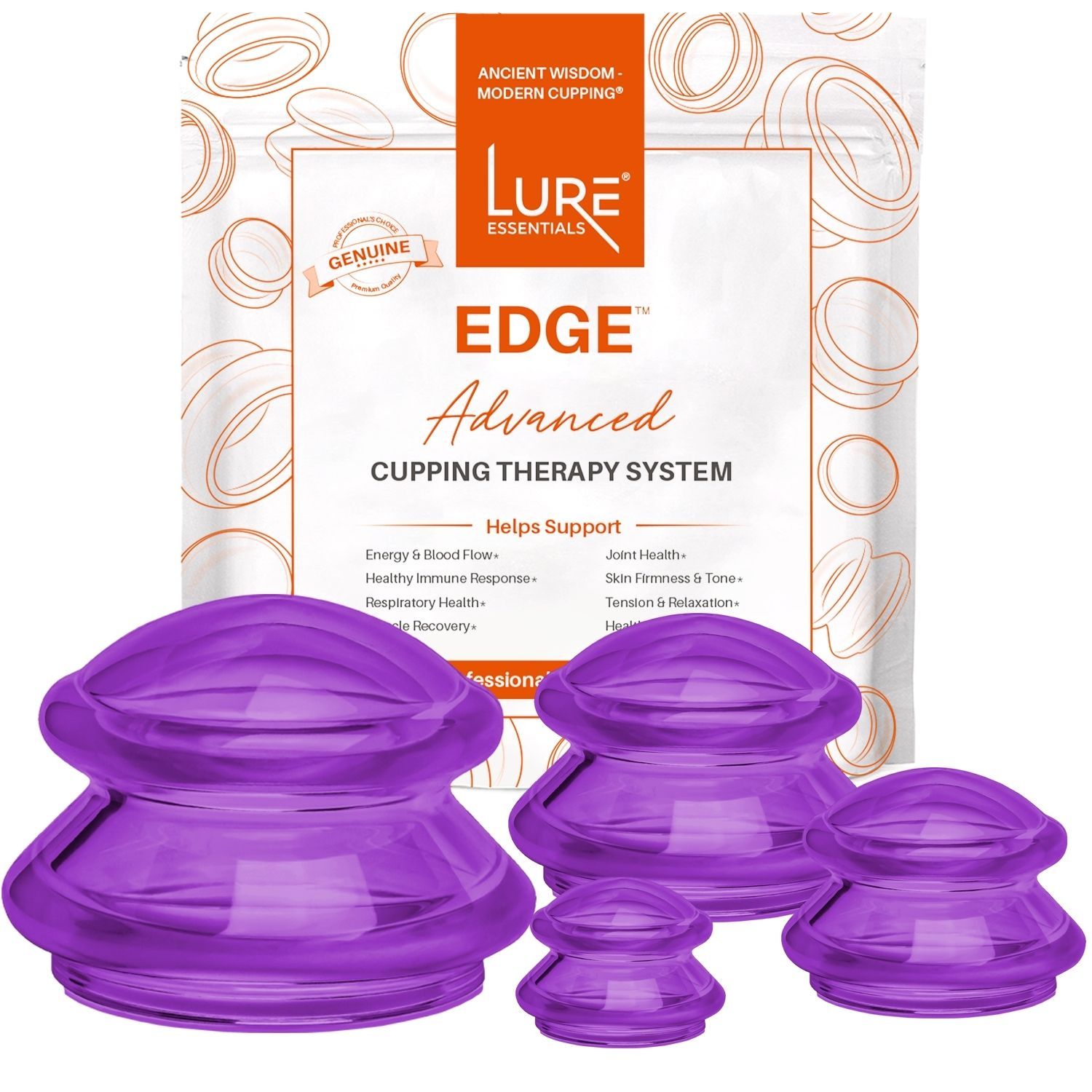 Lure Essentials Edge Cupping Therapy Set - Cupping Kit for Massage Therapy - Silicone Cupping Set - Massage Cups for Cupping Therapy, (8 Cups - 2L