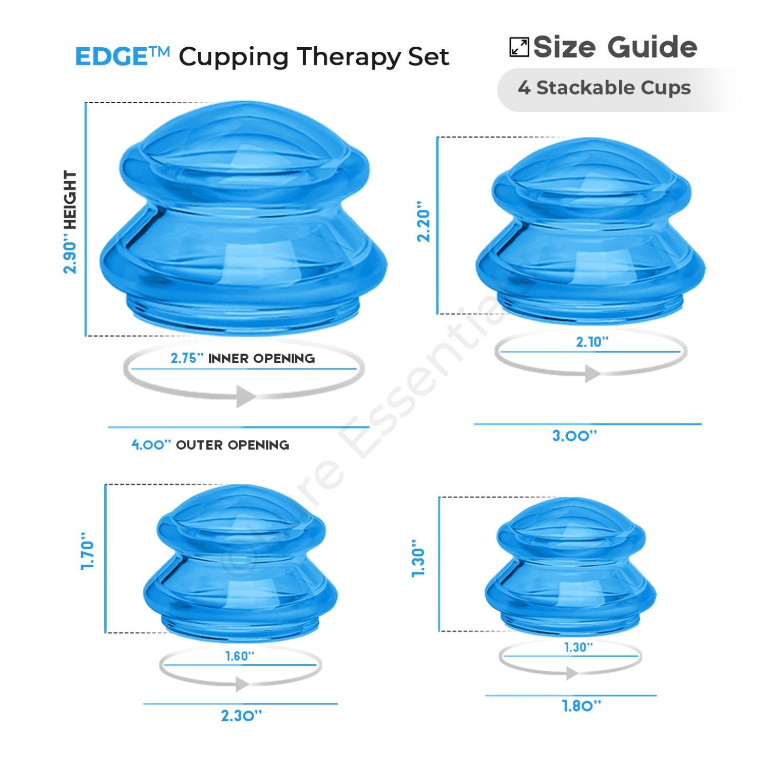EDGE™ Cupping Therapy Set Blue, 4 Cups