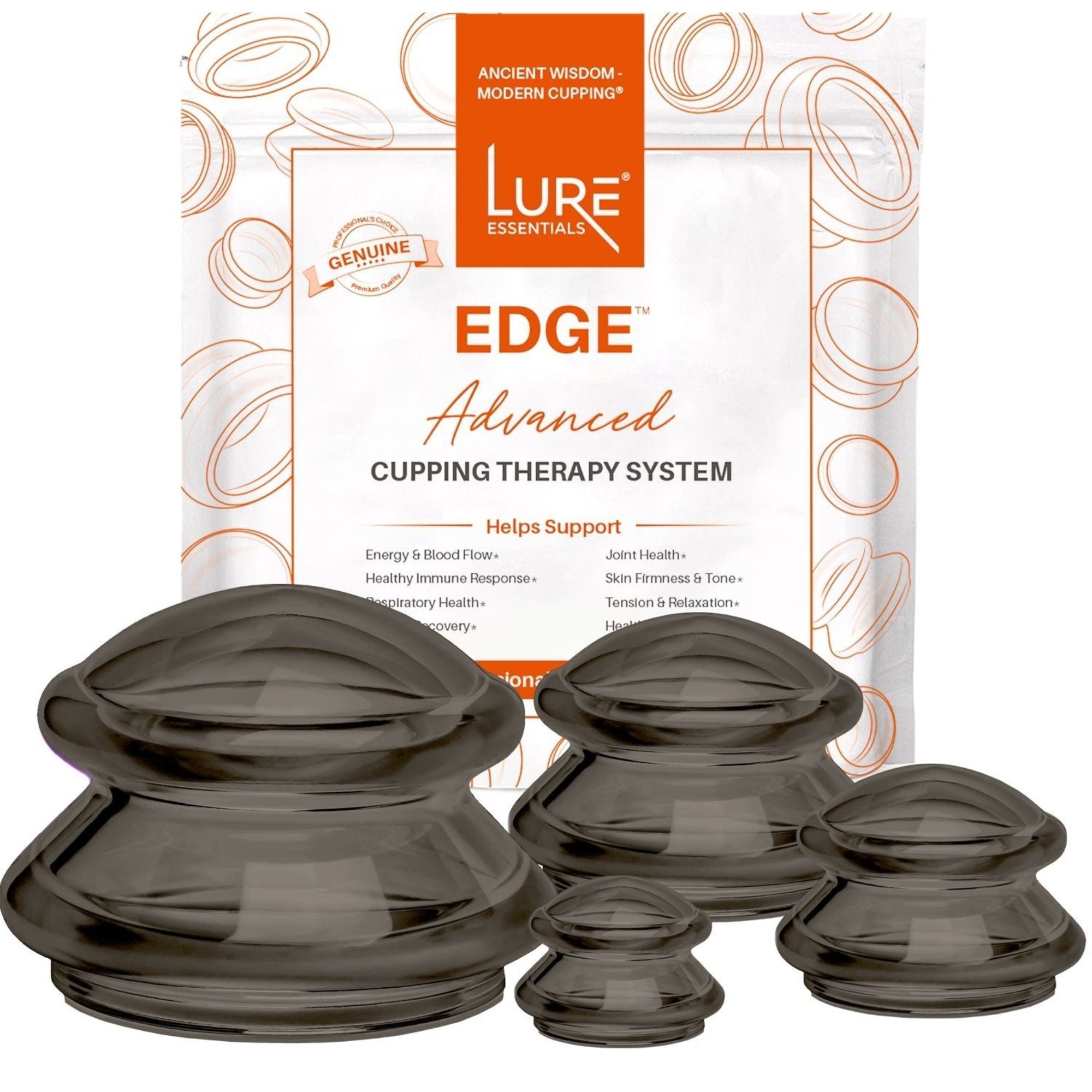 EDGE™ Cupping Therapy Set Onyx, 4 Cups - Lure Essentials